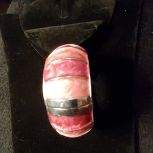 Pink, Fuschia and silver cuff bracelet